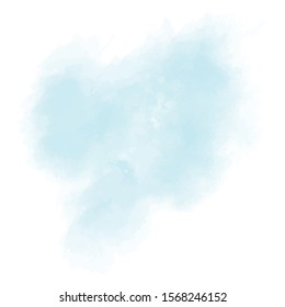 Blue watercolor background with white splash. Paint splash on paper. Pastel, delicate and subtle poster, banner. EPS 8. Copy space. Texture, grunge.