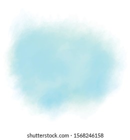 Blue watercolor background with white splash. Paint splash on paper. Pastel, delicate and subtle poster, banner. EPS 8. Copy space. Texture, grunge.