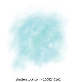 Blue watercolor background with white splash. Paint splash on paper. Pastel, delicate and subtle poster, banner. EPS 8. Copy space. Texture, grunge.
