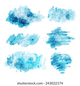 Blue watercolor backgrounds template set, vector illustration. 