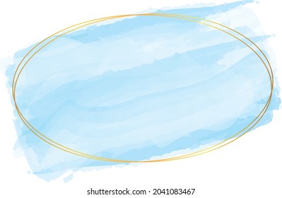 blue watercolor banner with gold frame isolated on white background