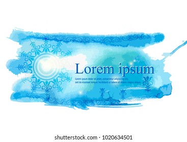 Blue watercolor banner for websites and printing. You can use it for invitations, postcards, ads. Vector illustration.