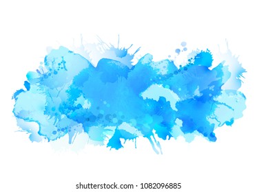 Blue watercolor big blot spread to the light background.