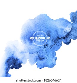 Blue watercolor big blot spread to the light background. Abstract vector composition for the elegant design.