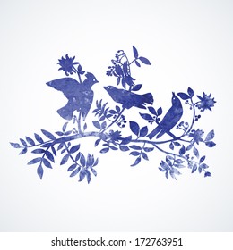 Blue watercolor birds.  Illustration for greeting cards, invitations, and other printing and web projects.