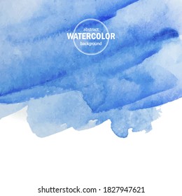 Blue watercolor blot spread to the white background. Abstract vector composition for the modern design, watercolors texture,  brush strokes