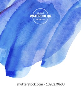 Blue watercolor blot spread to the white background. Abstract vector composition for the modern design, watercolors texture,  brush strokes