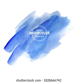 Blue watercolor blot spread to the white background. Abstract vector composition for the modern design, watercolors texture, brush strokes