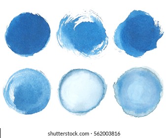 Blue Watercolor Blotch. Set Of Blue Watercolor Circles 