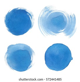 Blue watercolor blotch. Set of blue watercolor circles. Set of artistic circles background  