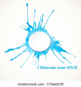 blue watercolor blotch with a sticker for your text. Textural background.