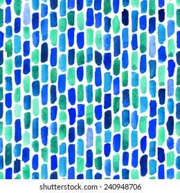 Blue watercolor bricks. Vector abstract seamless pattern.