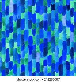 Blue watercolor bricks. Vector abstract seamless pattern.