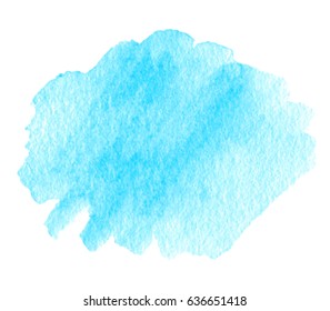 Blue watercolor brush paint isolated paper texture vector splash on white background. Shape hand drawn stylized vivid spot element for design, web, tag