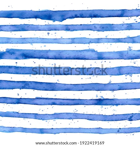 Blue Watercolor Brush Stripes Pattern.