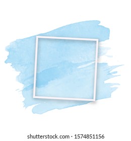 Blue Watercolor Brush Stroke Effect Background with White Square Frame.
