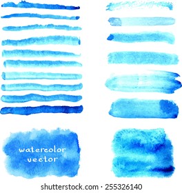 Blue watercolor brush strokes and splash banners isolated/ Hand drawn design elements collection/ EPS10