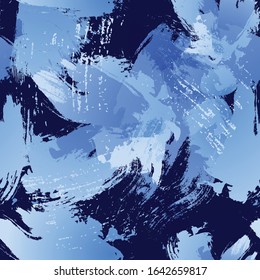 Blue watercolor brush strokes and stains. Splashing water. Seamless pattern.