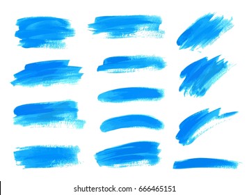 Blue watercolor brush strokes. Vector abstract isolated hand drawn objects for design, place for text, brushes.
