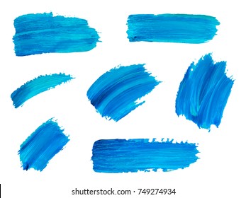 Blue watercolor brush strokes. Vector abstract isolated hand drawn objects for design, place for text.