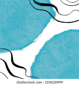 Blue watercolor brush textured blob on two corner with black brush stroke ornament vector wallpaper background