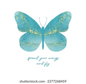 Mariposa de color azul con ornamento de brillo dorado, diseño vectorial