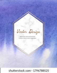 Blue watercolor card with geometric polygonal lines frame.