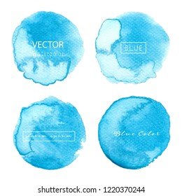 Blue watercolor circle set on white background, Watercolor logo, Vector illustration.