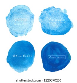 Blue watercolor circle set on white background, Watercolor logo, Vector illustration.