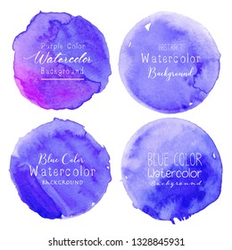 Blue watercolor circle set on white background. Vector illustration.