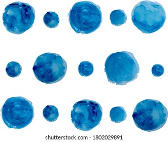 Blue watercolor circles pattern retro hand drawn ornament, round shapes, spots pattern, EPS 10. 