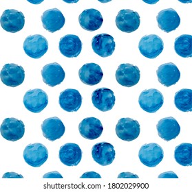 Blue watercolor circles pattern retro hand drawn ornament, round shapes, spots pattern, EPS 10. 