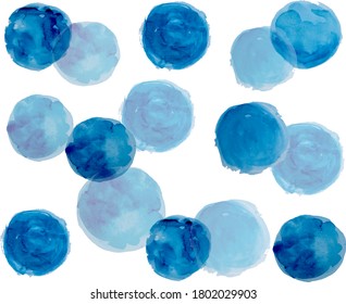 Blue watercolor circles pattern retro hand drawn ornament, round shapes, spots pattern, EPS 10. 