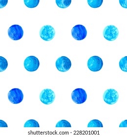 Blue watercolor circles vector seamless pattern