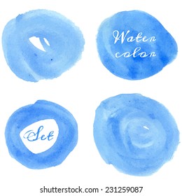 Blue watercolor circlular web elements set. Vector illustration.