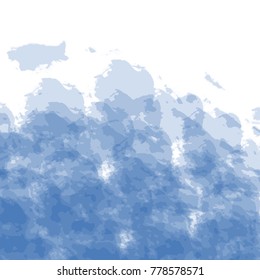 blue watercolor cloud pattern with flakes in different shapes and transparencies on white background, vector illustration