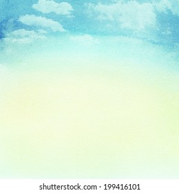 Blue watercolor cloud and sky. Spring, summer background.
