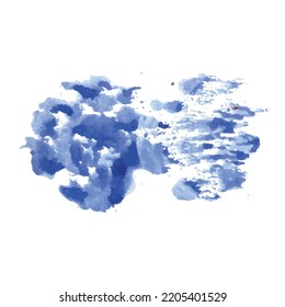 blue watercolor clouds on white background. Cyan watercolor water brush splash texture. Set of vector pastel color paint stain. blue watercolor background