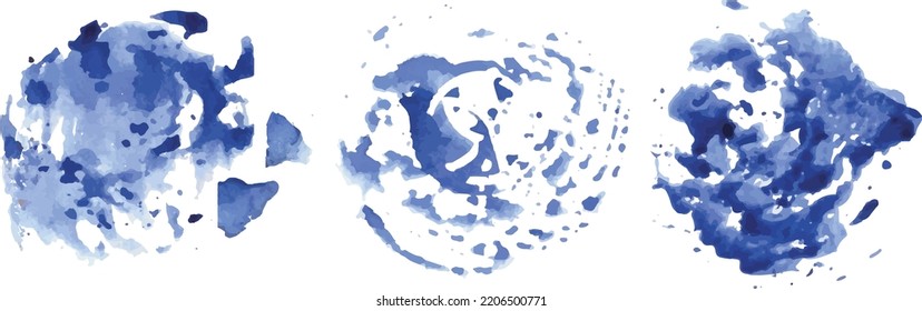 blue watercolor clouds on white background. Cyan watercolor water brush splash texture. Set of vector pastel color paint stain. blue watercolor background