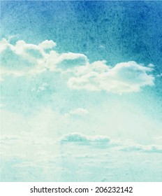 Blue watercolor clouds and sky background