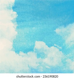 Blue watercolor clouds and sky. Nature backgroud.