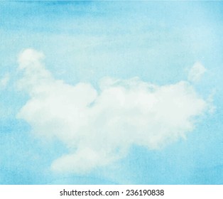 Blue watercolor clouds and sky. Nature backgroud.