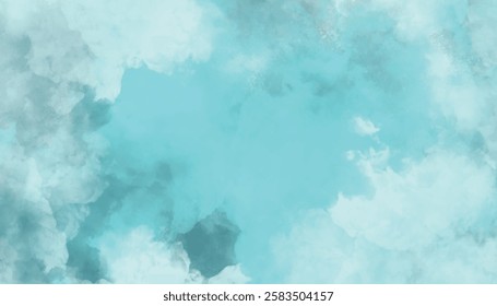 Blue Watercolor Cloudscape Illustration. Abstract watercolor background, Painted abstract puffy blue and white clouds illustration