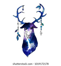Blue watercolor deer
