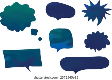 blue watercolor different speech bubbles collection set vector