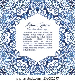 Blue watercolor doodle decorative pattern. Art frame