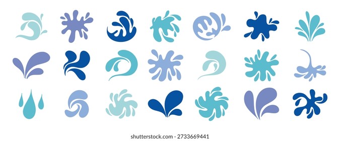 Blue watercolor doodle drops and splashes with fluid shapes hand drawn. Vector illustration.