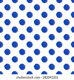 Blue watercolor dots seamless vector pattern