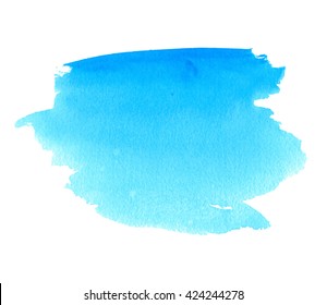 Blue watercolor drawing paper texture vector isolated stain on white background. Hand drawn abstract sketch illustration. Water brush paint element for design, template, greeting card. Splash wet dab