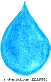 Blue watercolor drop, vector. Hand painted element. Water, rain.